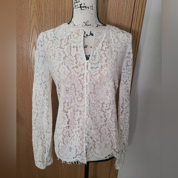 Rachel Zoe Lace Button Up Vintage Vibe Boho Cottagecore Top - Picture 1 of 3